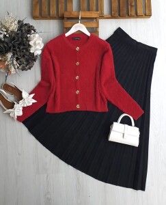 URNES BAKLAVA DESENLİ ANGORA HIRKA 8166-31-VİŞNE - 