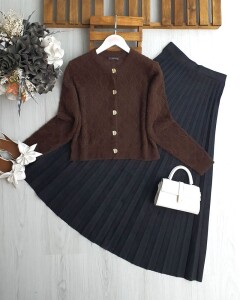 URNES BAKLAVA DESENLİ ANGORA HIRKA 8166-37-KAHVE - 