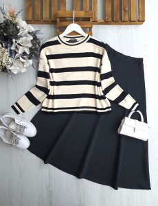 USEW KALIN ÇİZGİLİ TRİKO KAZAK 8178-01-SİYAH - 