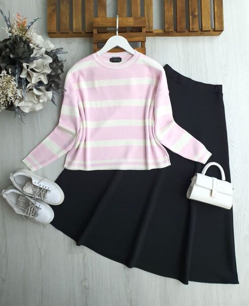 USEW KALIN ÇİZGİLİ TRİKO KAZAK 8178-05-PUDRA - 1