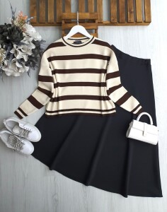 USEW KALIN ÇİZGİLİ TRİKO KAZAK 8178-37-KAHVE - 