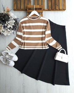 USEW KALIN ÇİZGİLİ TRİKO KAZAK 8178-48-BİSKÜVİ - 