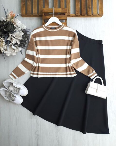 USEW KALIN ÇİZGİLİ TRİKO KAZAK 8178-48-BİSKÜVİ - 1