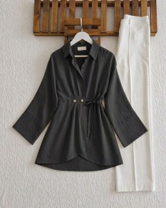 USLA SÜS DÜĞMELİ İÇ VE DIŞ BAĞLAMALI PİLELİ TUNİK KAP A4-4-3236-01-SİYAH 