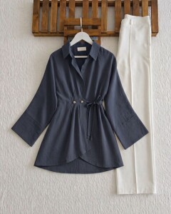 USLA SÜS DÜĞMELİ İÇ VE DIŞ BAĞLAMALI PİLELİ TUNİK KAP A4-4-3236-58-FÜME - 