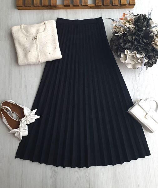 UVEDE PİLİSELİ BELİ LASTİKLİ SÜET ETEK B5-2-6081-01-SİYAH - 1