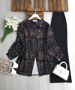 UYNE ÜÇ DÜĞME ÇİNİ DESEN CEKET PANTOLON TAKIM B7-3-1743-01-SİYAH - 