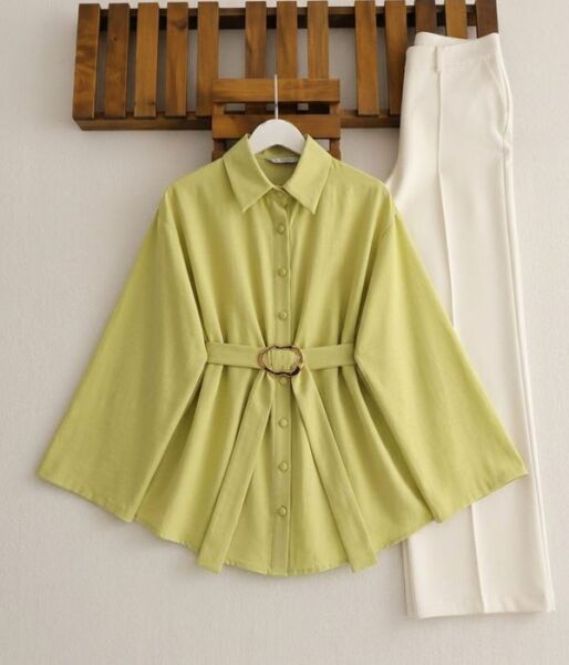 VAKDE SABİT TOKALI KEMERLİ GÖMLEK TUNİK 5723-08-MİNT - 1