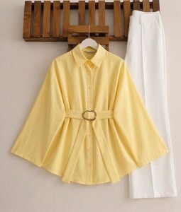 VAKDE SABİT TOKALI KEMERLİ GÖMLEK TUNİK 5723-23-SARI - 1