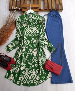 VAKES ETNİK DESENLİ GÖMLEK TUNİK A9-5-5289-54-BENETTON - 
