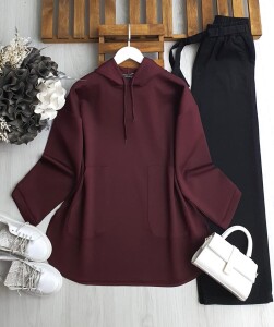 VALS KAPŞONLU CEPLİ RAHAT KALIP TUNİK B3-4-5626-04-BORDO - 