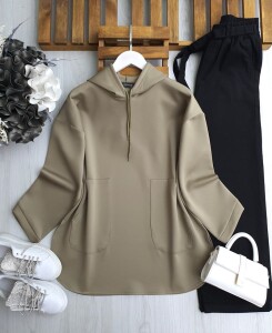 VALS KAPŞONLU CEPLİ RAHAT KALIP TUNİK B3-4-5626-07-YEŞİL - 