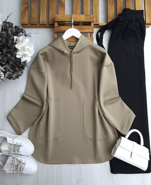 VALS KAPŞONLU CEPLİ RAHAT KALIP TUNİK B3-4-5626-07-YEŞİL - 1