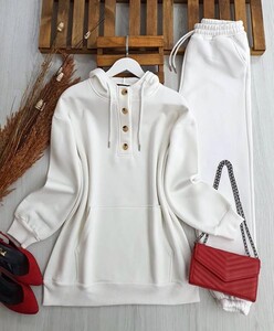 VEGY YARIM DÜĞMELİ KANGURU CEP SWEAT B4-4-5385-20-BEYAZ - 
