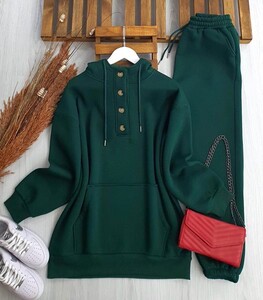 VEGY YARIM DÜĞMELİ KANGURU CEP SWEAT B4-4-5385-27-ZÜMRÜT - 