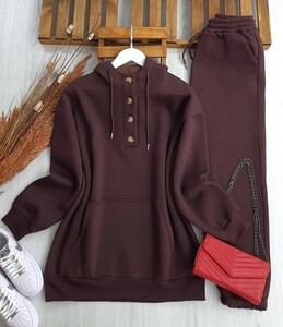 VEGY YARIM DÜĞMELİ KANGURU CEP SWEAT B4-4-5385-37-KAHVE - 