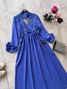 VERES ÖN DANTEL KETEN ELBİSE B11-1-2240-14-SAKS - 
