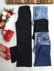 VİLGA BEL ARKADAN LASTİKLİ FERMUARLI BOL PAÇA KOT C1-6055-01-SİYAH - 