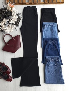 AVİLGA İSPANYOL PAÇA BELİ ARKADAN LASTİKLİ KOT PANTOLON A6-5-6061-01-SİYAH - 