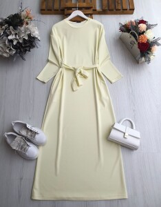 VODE CEPLİ KEMERLİ GİY ÇIK ELBİSE B11-2-2410-23-SARI - 1