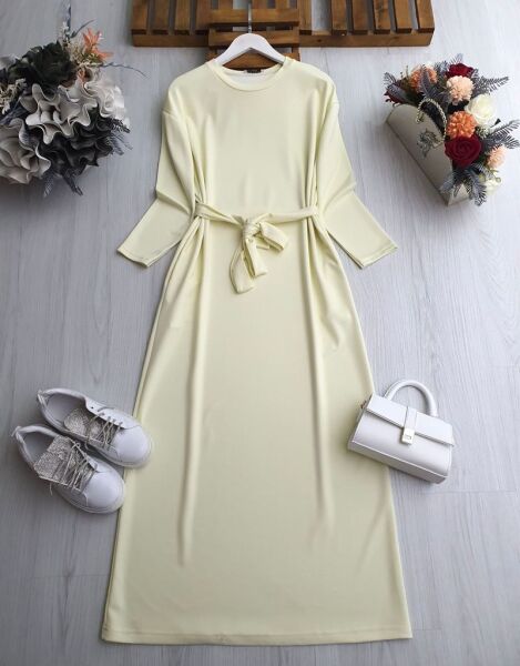 VODE CEPLİ KEMERLİ GİY ÇIK ELBİSE B11-2-2410-23-SARI - 1