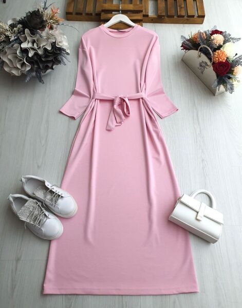 VODE CEPLİ KEMERLİ GİY ÇIK ELBİSE B11-2-2410-47-PEMBE - 1