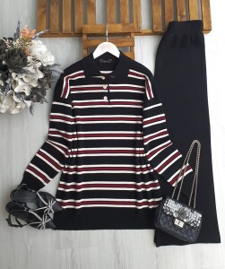 VOMGE İNCE ÇİZGİLİ YAKALI TRİKO TAKIM B1-5-8174-01-SİYAH - 