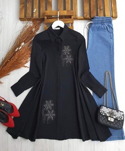 VORS ÇİÇEK TAŞ İŞLEMELİ MEVLANA TUNİK B9-3-5322-01-SİYAH - 