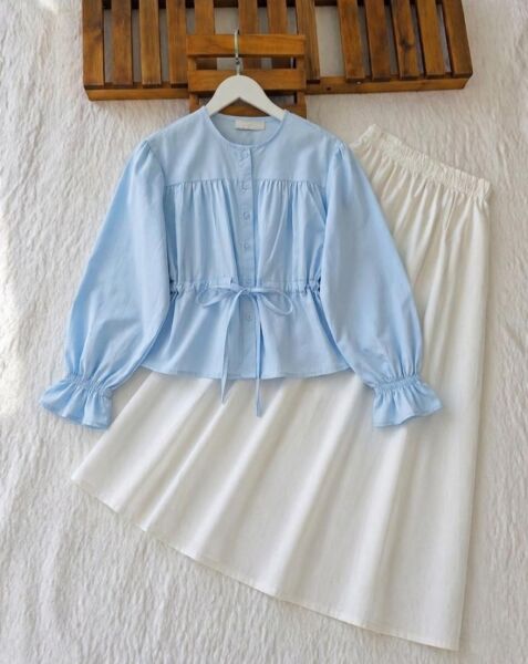 VOTY BELİ TÜNEL BAĞLAMALI GÖMLEK 5676-10-MAVİ - 1