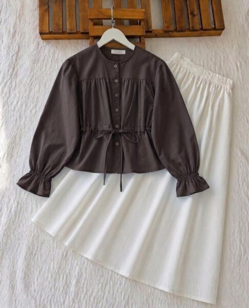 VOTY BELİ TÜNEL BAĞLAMALI GÖMLEK 5676-37-KAHVE - 1