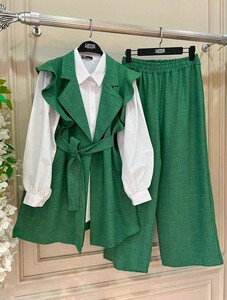 VOUP ÖNÜ AÇIK KEMERLİ KETEN ÜÇLÜ TAKIM B7-2-1533-54-BENETTON - 1