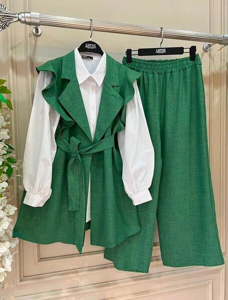 VOUP ÖNÜ AÇIK KEMERLİ KETEN ÜÇLÜ TAKIM B7-2-1533-54-BENETTON - 1