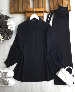 VOVR DİKİŞLİ ÇİFT CEP GÖMLEK TUNİK 5608-01-SİYAH - 