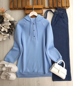 VUVE ÇIT ÇIT DÜĞME KAPŞONLU ÜÇ İPLİK TUNİK A7-5-5638-10-MAVİ - 