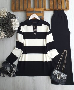 VUZE ÇİFT RENK YAKALI DÜĞMELİ TRİKO TAKIM B10-5-8149-01-SİYAH - 