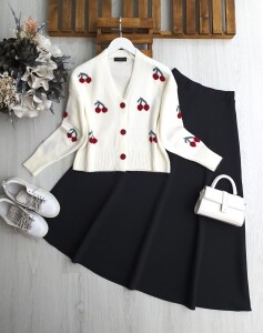 WALHA KİRAZ NAKIŞLI YUMOŞ HIRKA 8182-20-BEYAZ - 