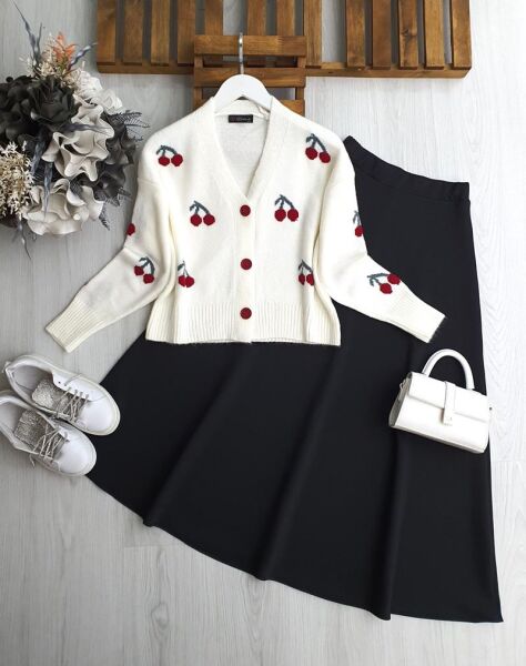 WALHA KİRAZ NAKIŞLI YUMOŞ HIRKA 8182-20-BEYAZ - 1