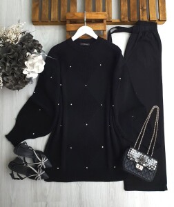 WEND TAŞLI DÜZ VE SELANİK DOKUMA TRİKO TUNİK B5-5-8145-01-SİYAH - 