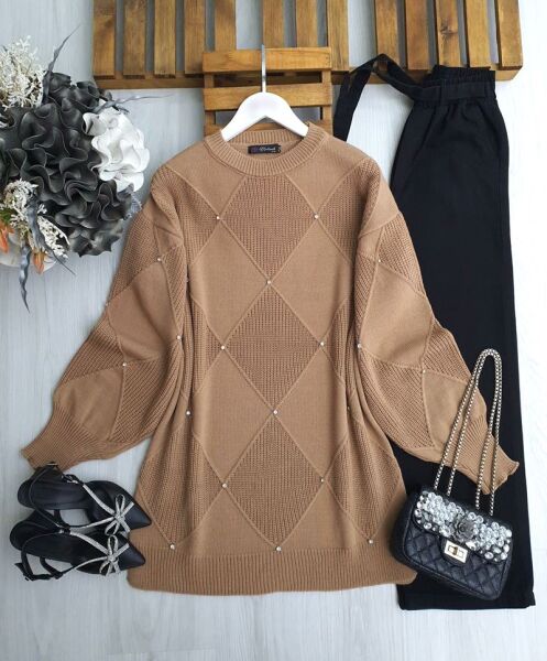 WEND TAŞLI DÜZ VE SELANİK DOKUMA TRİKO TUNİK B5-5-8145-48-BİSKÜVİ - 1