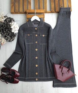 WİLC AHŞAP DÜĞMELİ ÇİFT CEPLİ TRİKO TAKIM A3-3-8136-58-FÜME - 1