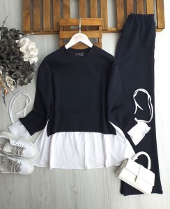 YAHSA KOLU BAĞCIKLI BEYAZ GARNİLİ İKİLİ TAKIM 1690-12-LACİVERT - 