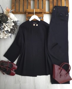 YAL YAKADAN DÜĞMELİ ÖNÜ AÇIK TRİKO HIRKA A5-4-8185-01-SİYAH - 1