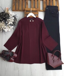 YAL YAKADAN DÜĞMELİ ÖNÜ AÇIK TRİKO HIRKA A5-4-8185-04-BORDO - 1