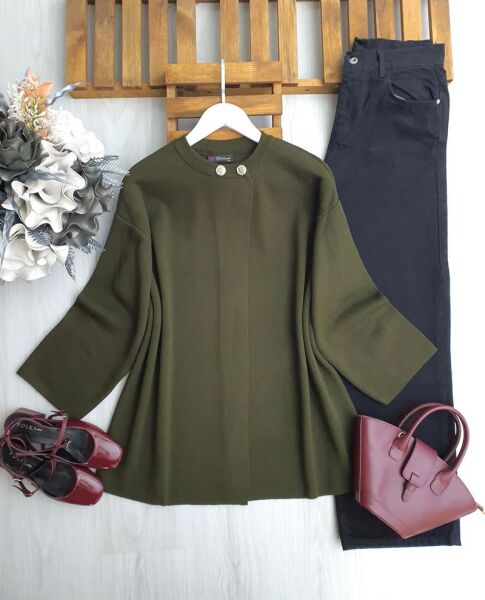 YAL YAKADAN DÜĞMELİ ÖNÜ AÇIK TRİKO HIRKA A5-4-8185-09-HAKİ - 1