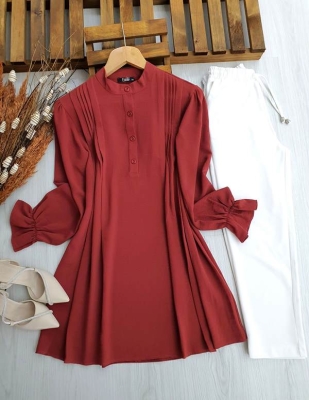 YANDAN PİLELİ KOLU LASTİKLİ AYROBİN TUNİK D7 5177-16-GÜL - 