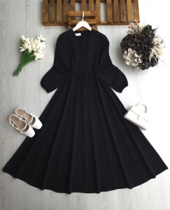 YANP BELDEN OTURTMA PARÇALI DOUBLE ELBİSE 2422-01-SİYAH - 1