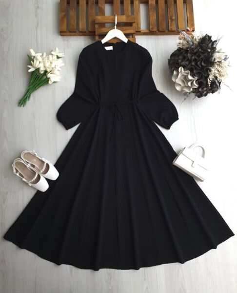 YANP BELDEN OTURTMA PARÇALI DOUBLE ELBİSE 2422-01-SİYAH - 1