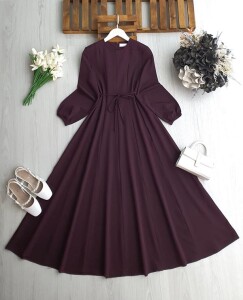 YANP BELDEN OTURTMA PARÇALI DOUBLE ELBİSE 2422-18-MÜRDÜM - 