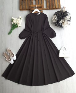 YANP BELDEN OTURTMA PARÇALI DOUBLE ELBİSE 2422-37-KAHVE - 1