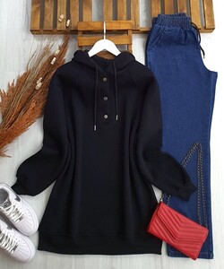 YAPQ YARIM ÇITÇIT DÜĞMELİ KAPŞONLU SWEAT C12-5387-01-SİYAH - 